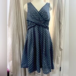 Vintage-Inspired Navy and White Polka Dot Midi Dress